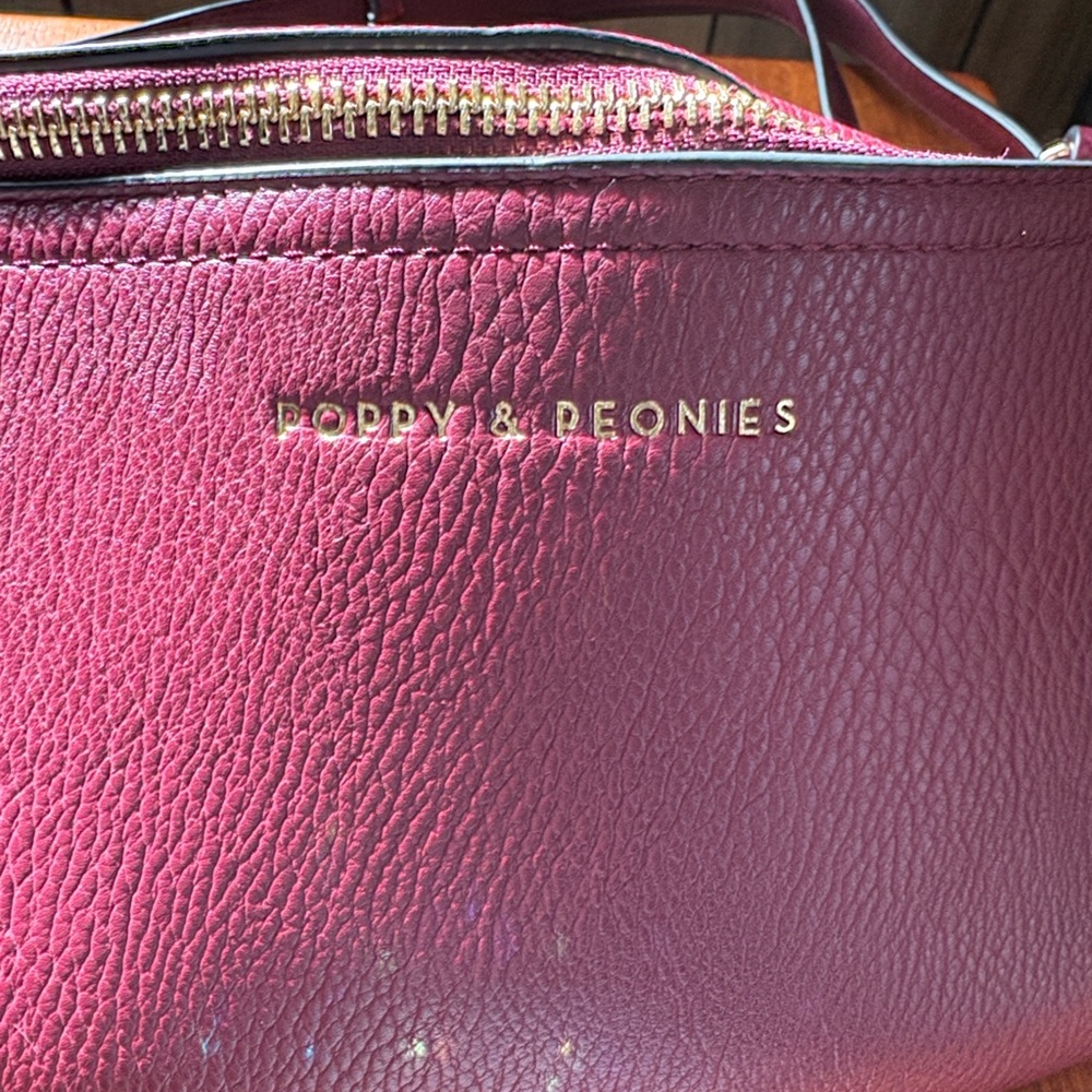 Poppy & Peonies Plum Pebbled Leather Crossbody with Gold Hardware